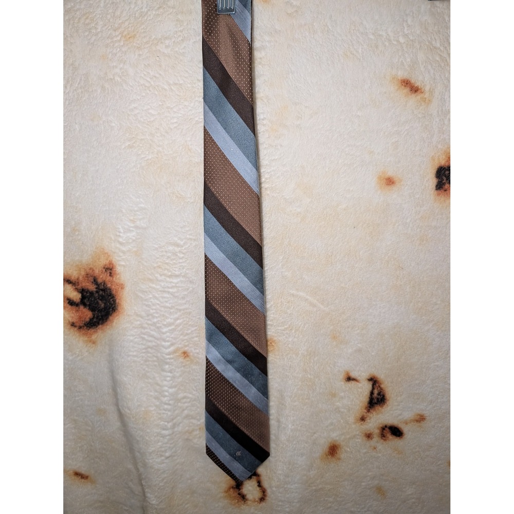 Oleg Cassini Tie Mens OS Brown Blue Striped Silk Blend Formal Business Necktie